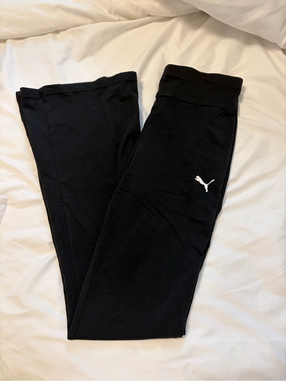 Puma Black Flare Leggings with Embroidered White Puma Logo